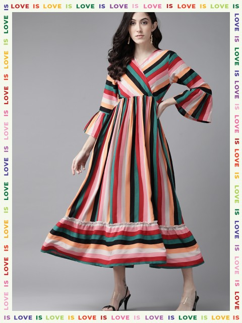 

The Dry State Multicoloured Candy Striped Wrap Midi Dress, Multi