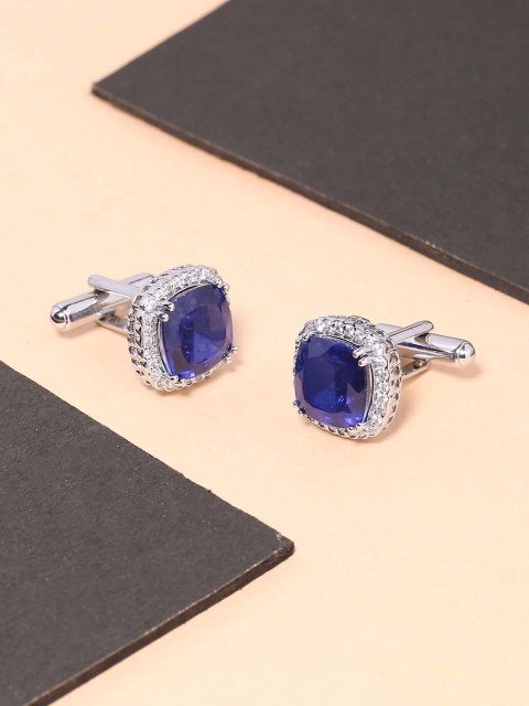 

Tistabene Men Blue Colored Stones Bullet Back Square Cufflinks