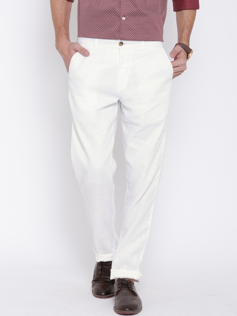 

Arrow Sport Men White Linen Solid Leisure Slim Fit Flat-Front Trousers