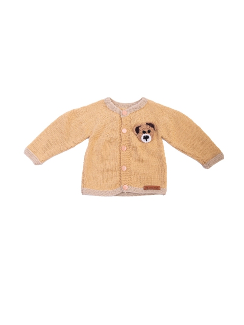 

The Original Knit Unisex Kids Tan & Black Cardigan with Embroidered Detail