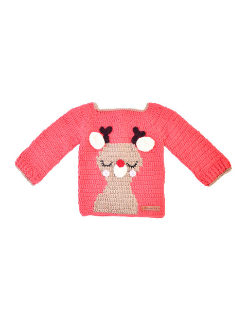 

The Original Knit Unisex Kids Coral & Brown Animal Pullover