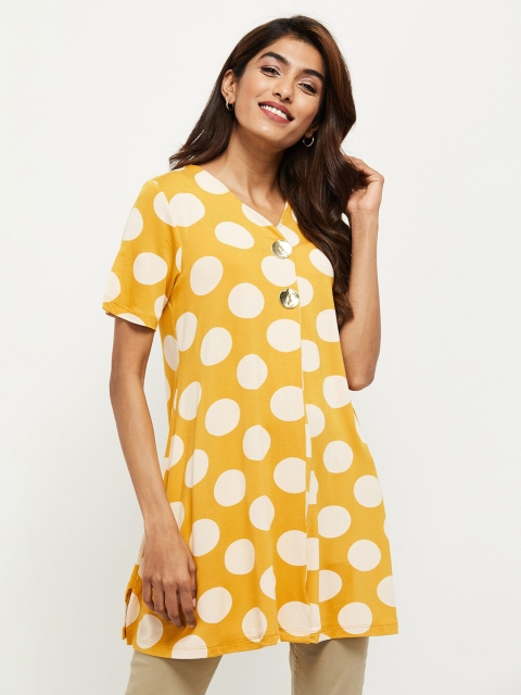 

max Yellow & White Viscose Rayon Printed Tunic