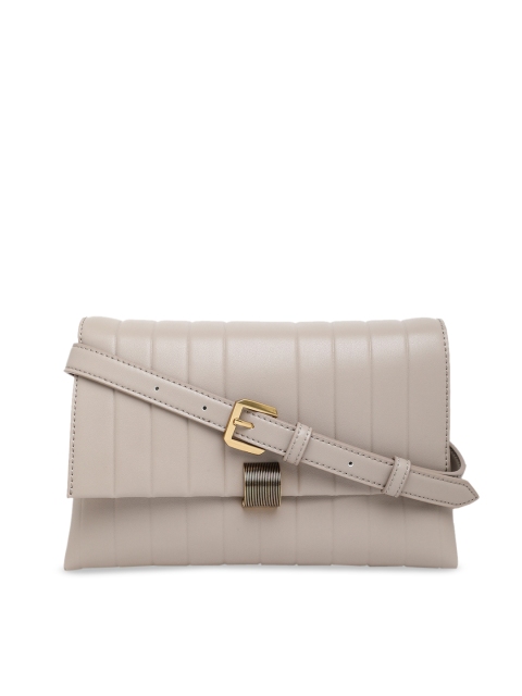 

CHARLES & KEITH Taupe Textured PU Structured Sling Bag