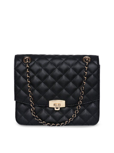 

CHARLES & KEITH Black Textured Structured Sling Bag with Quilted