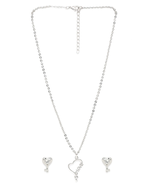 

Mahi Rhodium-Plated White Crystal-Studded The Love Key Jewellery Set