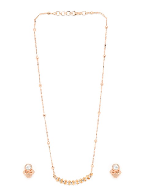 

Mahi Rose Gold-Plated White Crystal-Studded & Beaded Jewellery Set