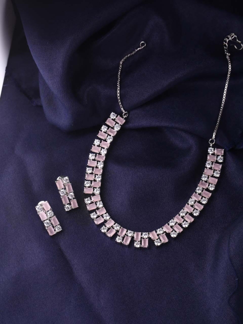 

Tistabene Rhodium-Plated Silver-Toned & White Stone-Studded Contemporary Jewellery Set
