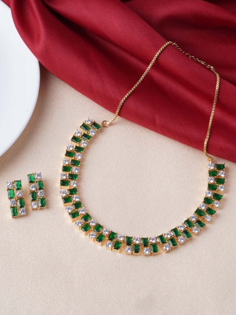 

Tistabene Gold-Toned & Green & White Stone-Studded Jewellery Set