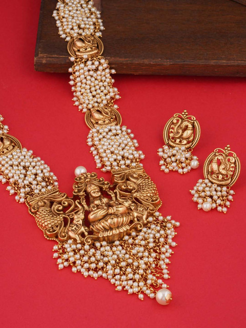 

Tistabene Gold-Plated & White Beaded Temple Jewellery Set