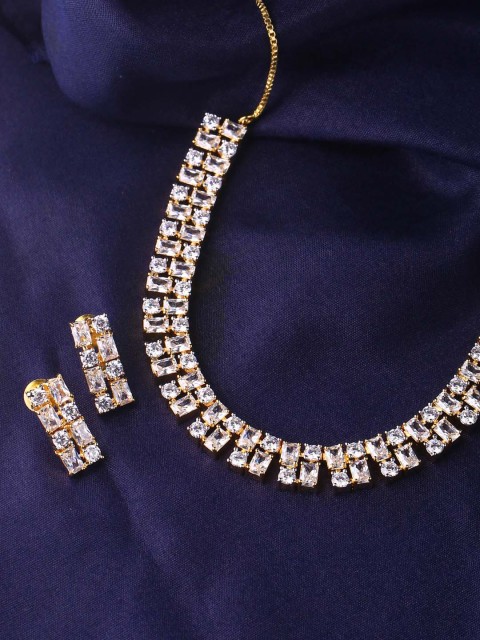 

Tistabene Gold-Toned & White Stone-Studded Contemporary Jewellery Set