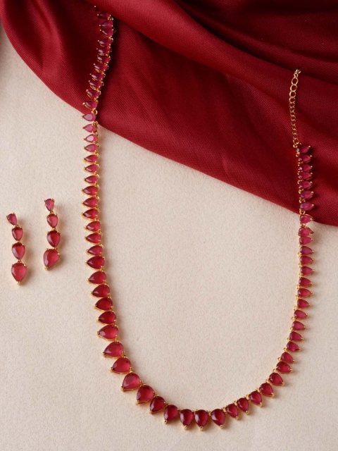 

Tistabene Gold-Plated Red Stone-Studded Jewellery Set