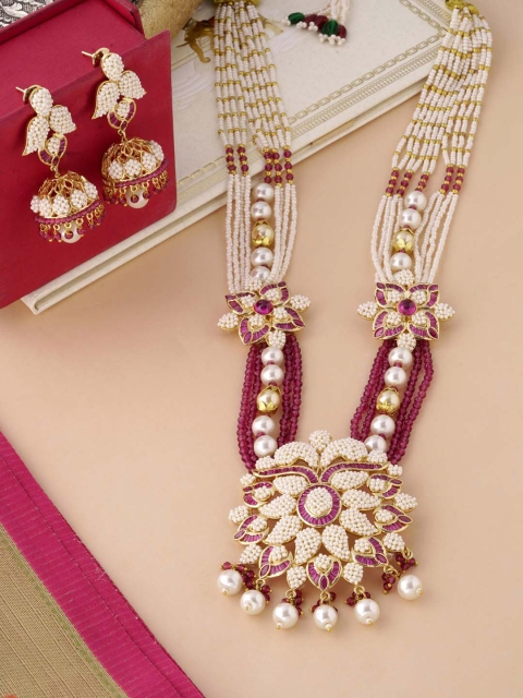 

Tistabene Gold-Plated & White Pearl Beaded Traditional Jewellery Set