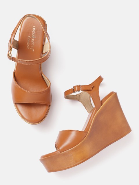 

DressBerry Women Tan Brown Solid Wedges