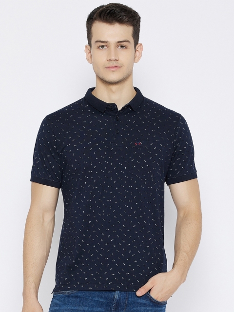 

Crimsoune Club Men Navy Blue Abstract Printed Slim Fit Pure Cotton T-shirt