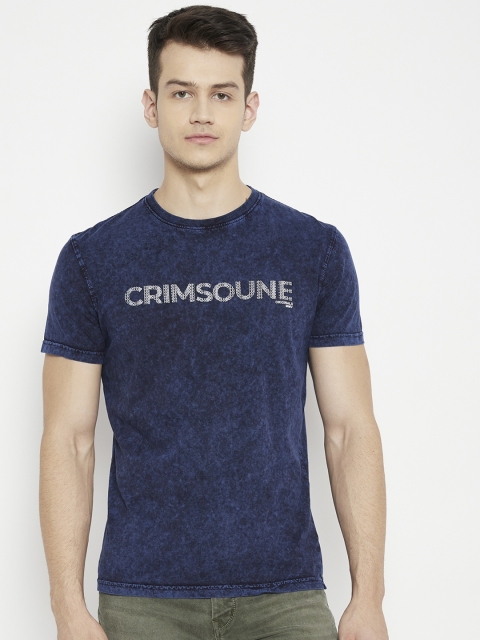 

Crimsoune Club Men Blue Typography Printed Slim Fit Pure Cotton T-shirt