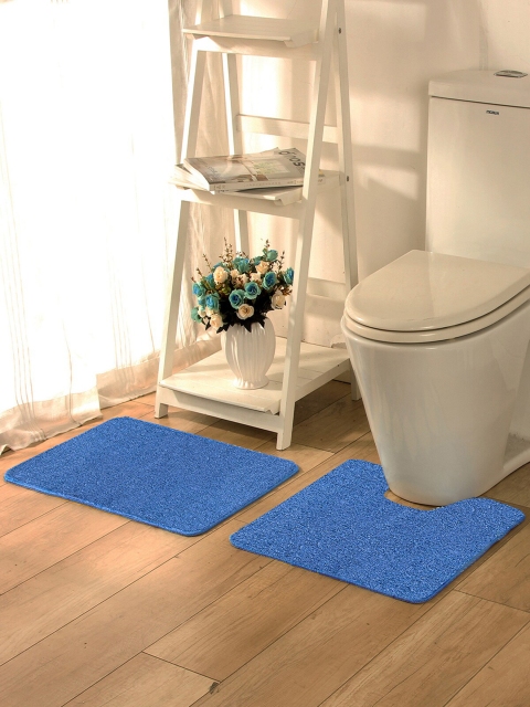 

OBSESSIONS Blue Solid Lex Anti-Skid Bath Rug With Contour Rug