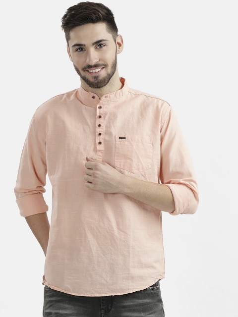 

V2 Value & Variety Men Peach-Coloured Solid Kurta