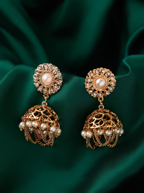 

Accessorize Gold-Toned & White Contemporary Jhumkas Earrings