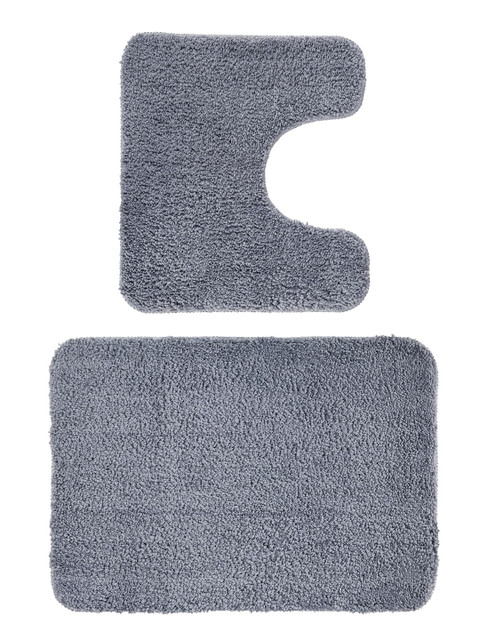 

OBSESSIONS Grey Solid Grace Anti-Skid Bath Rug With Contour Mat