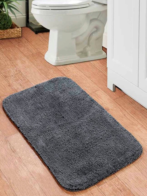 

OBSESSIONS Black Solid Pure Cotton Anti-Skid Bath Rug