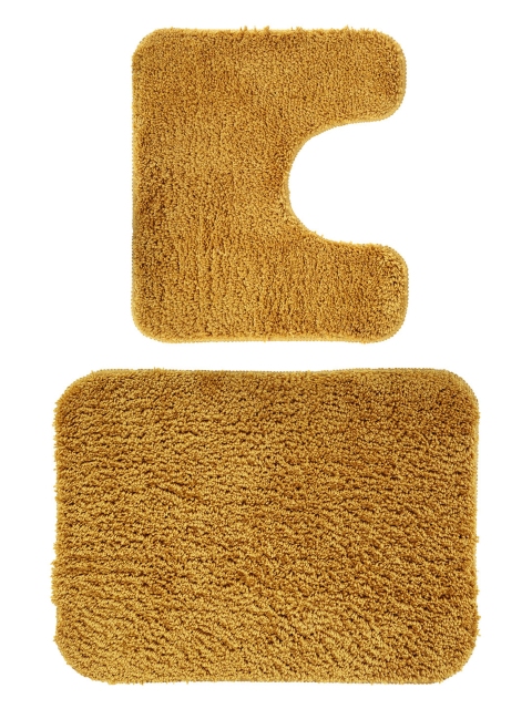 

OBSESSIONS Gold-Toned & Brown Solid Anti-Skid Bath Mat With Contour Mat
