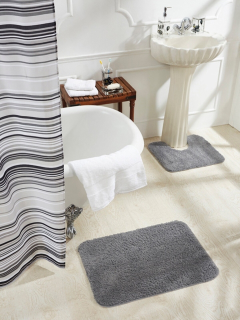 

OBSESSIONS Grey Solid Diana Anti-Skid Bath Mat With Contour Mat