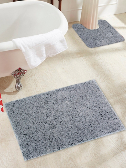 

OBSESSIONS Grey Solid Pure Cotton Bath Rug With Contour Rug