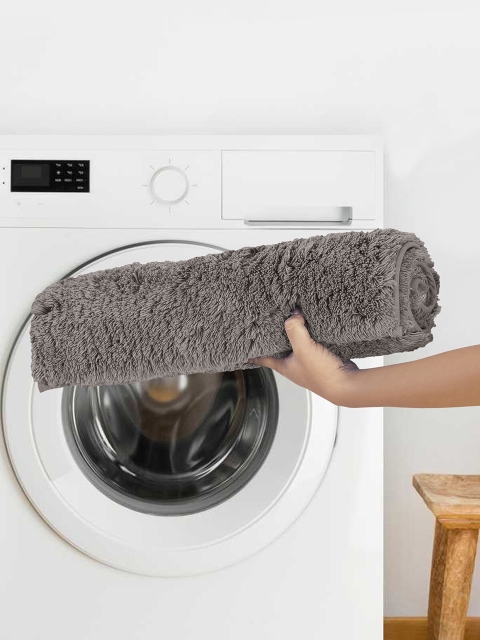 

OBSESSIONS Grey Solid Pure Cotton Anti-Skid Bath Rug