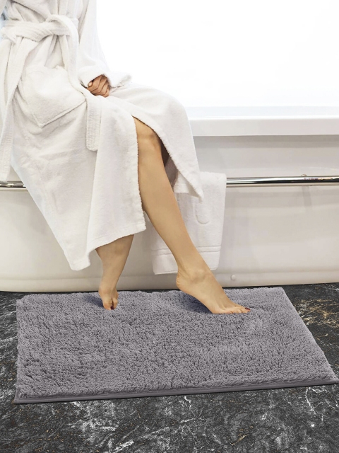 

OBSESSIONS Grey Solid Pure Cotton Anti-Skid Bath Rug