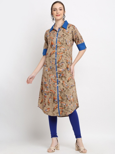 

DIVA WALK Women Beige & Rust Quirky Printed Kurta