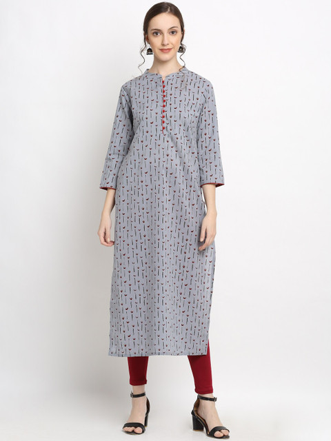 

DIVA WALK Women Grey & Maroon Geometric Printed Kurta