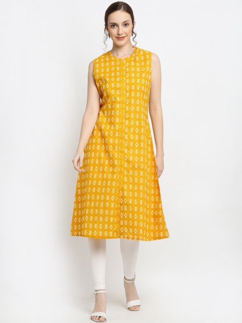 

DIVA WALK Women Yellow & White Geometric Printed Kurta