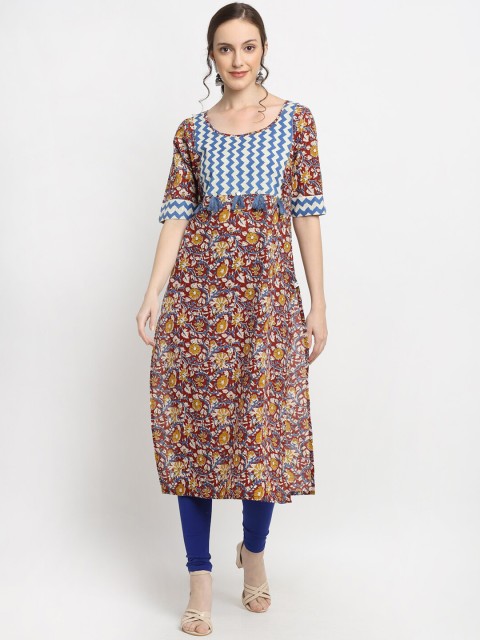 

DIVA WALK Women Maroon & Blue Floral Printed Kurta