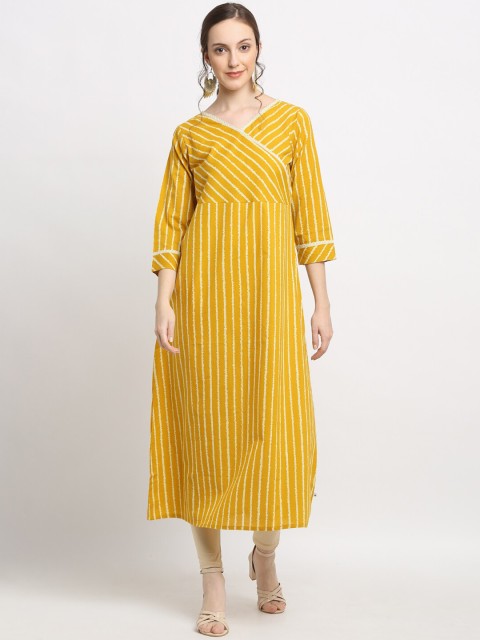 

DIVA WALK Women Mustard Yellow & White Striped Kurta