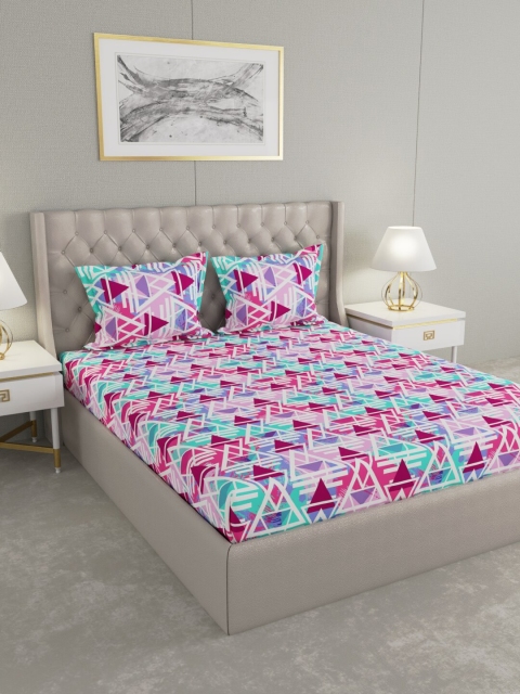 

Raymond Home White & Pink Geometric 104 TC Queen Bedsheet with 2 Pillow Covers