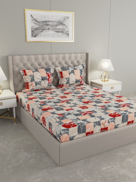 

Raymond Home Grey & Red Geometric 104 TC Queen Bedsheet with 2 Pillow Covers