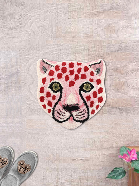 

ROMEE Pink & Red Tufted Animal Shape Wool Anti-Skid Doormat