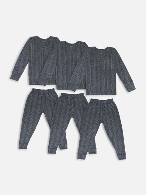 

Miss & Chief Unisex Kids Pack of 3 Grey Striped Thermal Sets