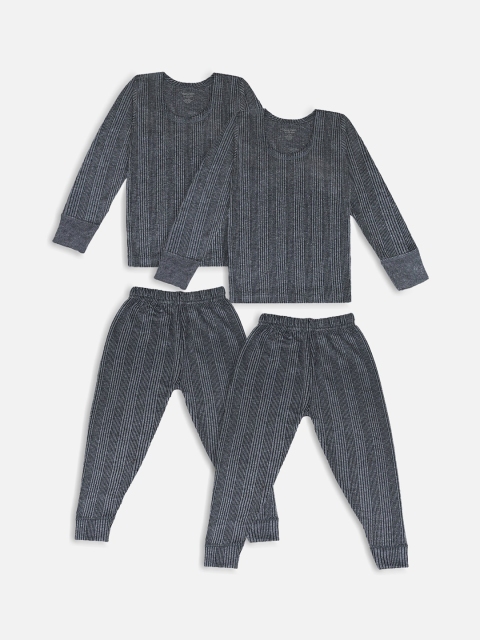 

Miss & Chief Unisex Kids Pack Of 2 Grey Striped Thermal Set