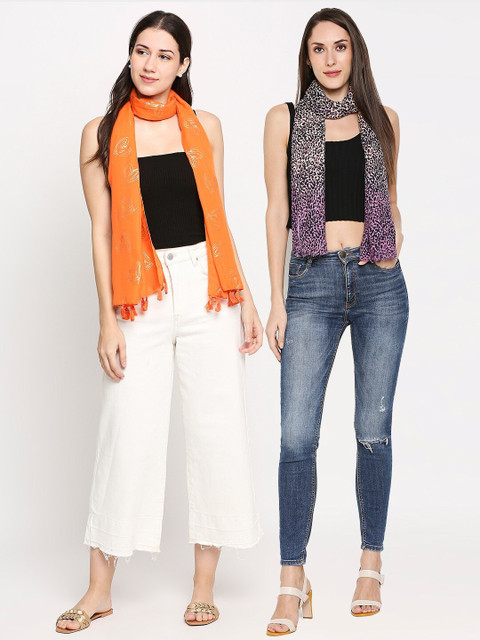 

Get Wrapped Women Orange & Gold-Toned Set of 2 Printed Scarf