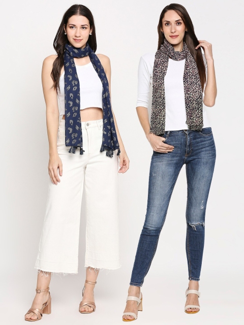 

Get Wrapped Women Set Of 2 Blue & White Printed Scarf