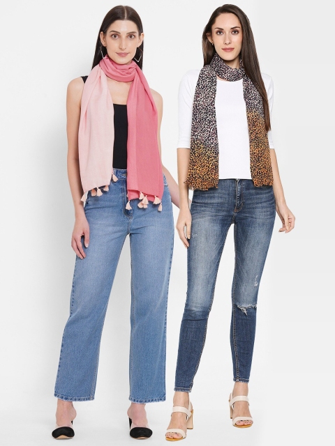 

Get Wrapped Women Pink & Beige Set of 2 Printed Scarf
