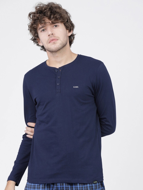 

HIGHLANDER Men Navy Blue Henley Neck Slim Fit T-shirt