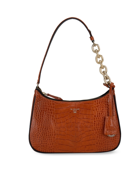 

Da Milano Orange Animal Textured Leather Structured Handheld Bag