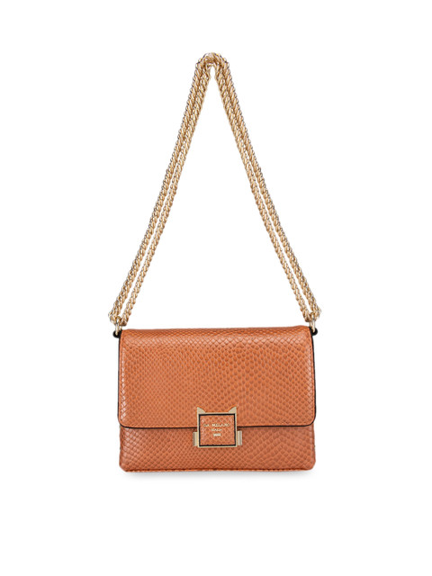 

Da Milano Orange Animal Textured Leather Structured Sling Bag with Quilted
