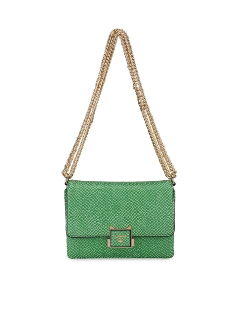 

Da Milano Green Animal Colourblocked Leather Structured Sling Bag with Quilted