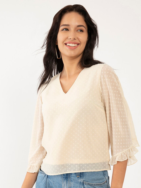 

Zink London Beige Flared Sleeve Regular Top
