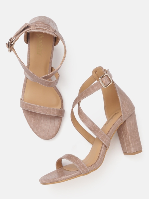 

Roadster Nude-Coloured Croc Textured Mid-Top Block Heels