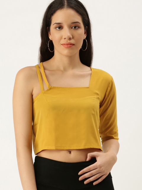

COUPER & COLL Mustard Yellow One Shoulder Regular Crop Top