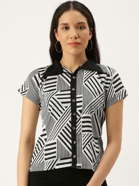 

COUPER & COLL White & Black Geometric Crepe Shirt Style Top
